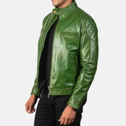 Gatsby Green Leather Biker Jacket