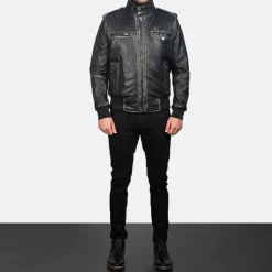 Glen Street Black Leather Bomber Jacket
