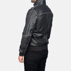 Glen Street Black Leather Bomber Jacket