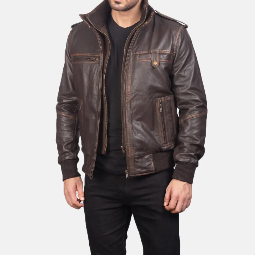 Glen Street Brown Leather Bomber Jacket