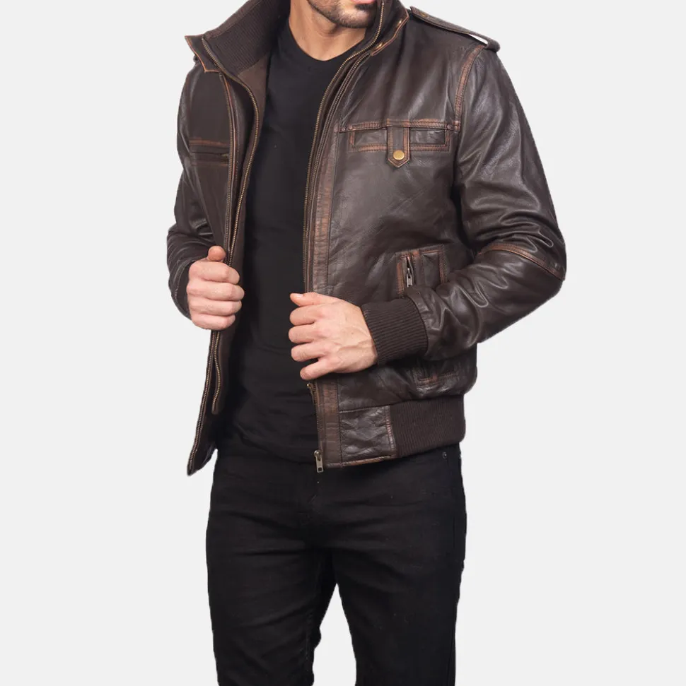 Glen Street Brown Leather Bomber Jacket
