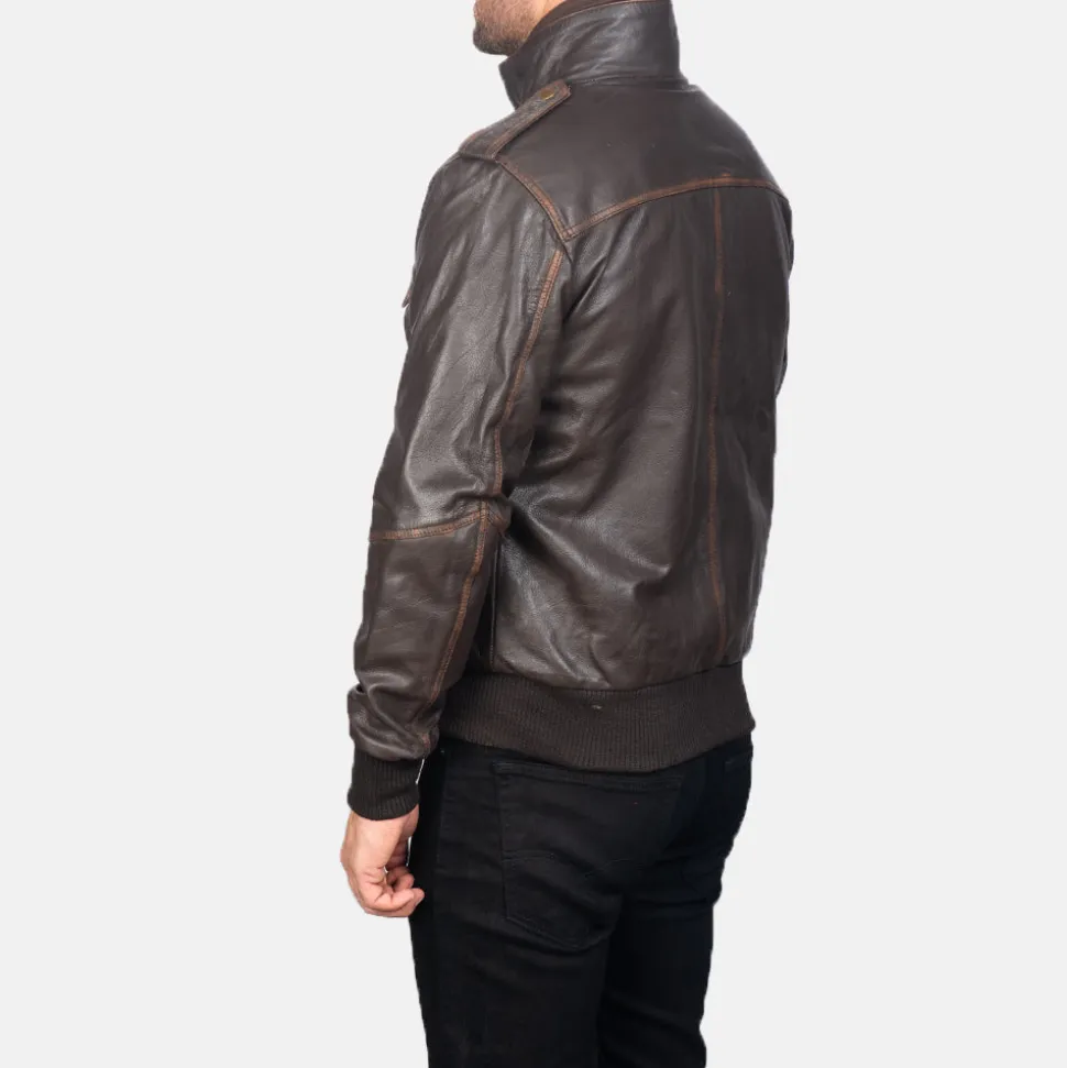 Glen Street Brown Leather Bomber Jacket