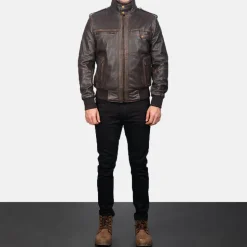 Glen Street Brown Leather Bomber Jacket