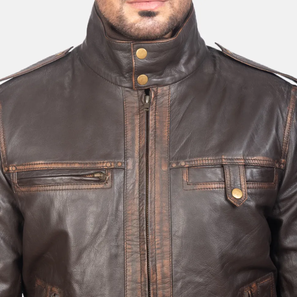 Glen Street Brown Leather Bomber Jacket