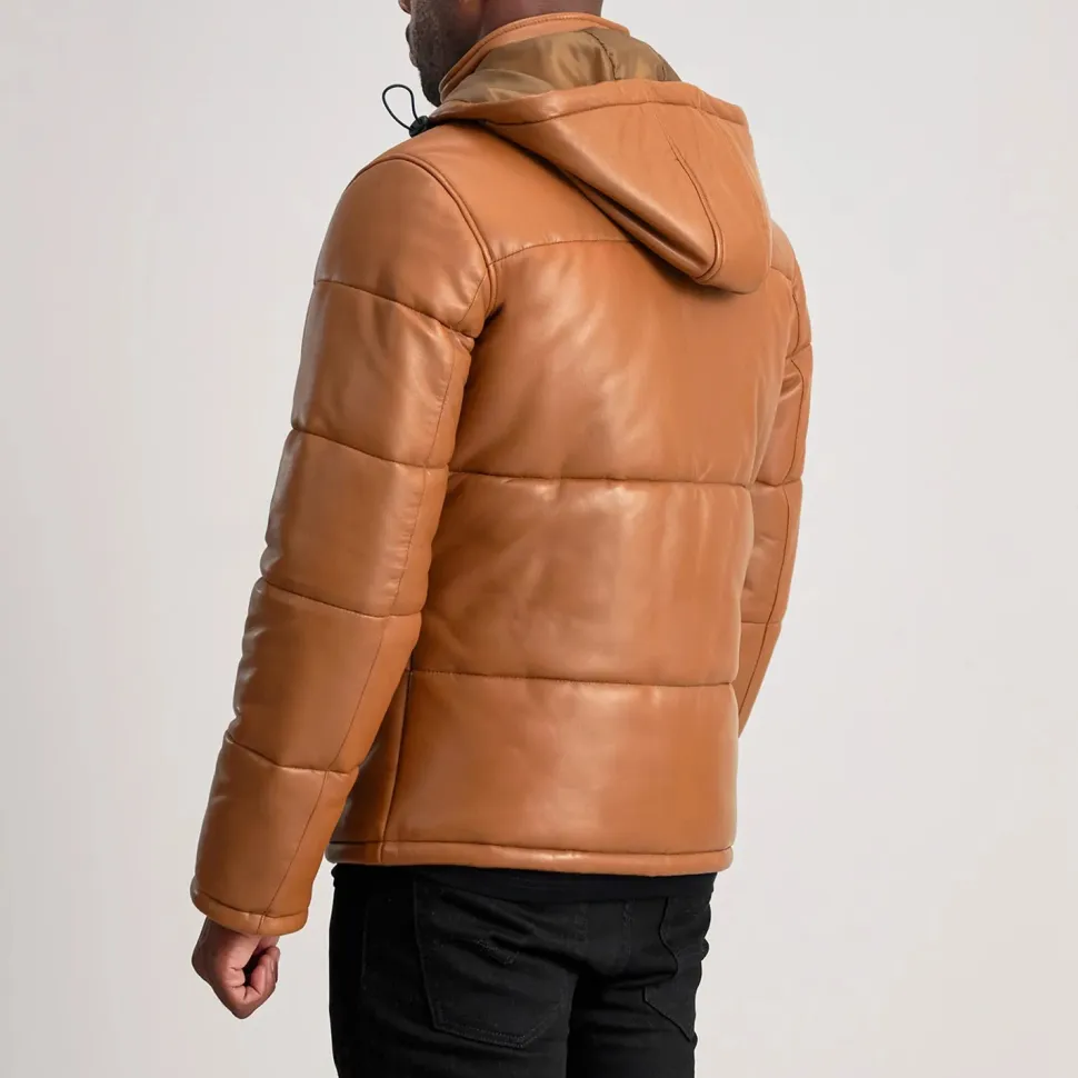Gordon Tan Hooded Leather Puffer Jacket