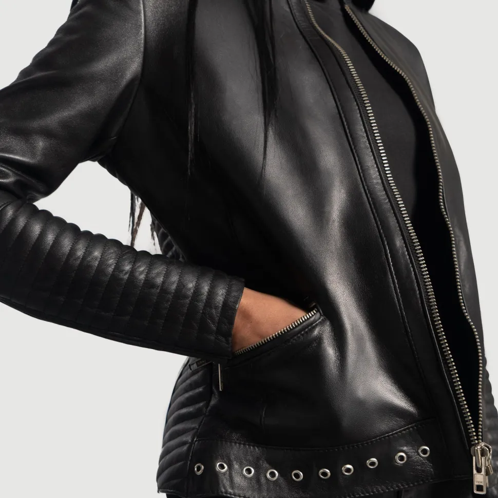 Haley Ray Black Leather Biker Jacket