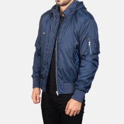 Hanklin Ma-1 Blue Hooded Bomber Jacket