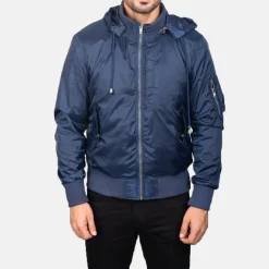 Hanklin Ma-1 Blue Hooded Bomber Jacket