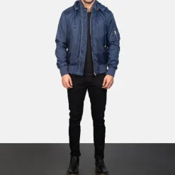 Hanklin Ma-1 Blue Hooded Bomber Jacket
