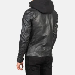 Hector Black Hooded Leather Biker Jacket
