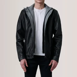 Henrik Black Leather Cafe Racer Jacket