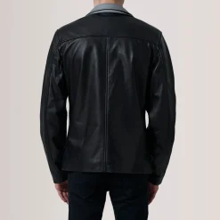 Henrik Black Leather Cafe Racer Jacket