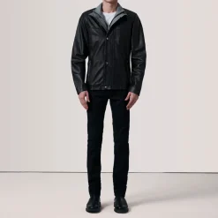 Henrik Black Leather Cafe Racer Jacket