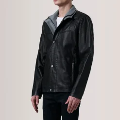 Henrik Black Leather Cafe Racer Jacket
