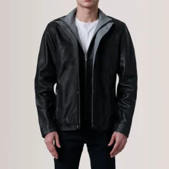 Henrik Black Leather Cafe Racer Jacket