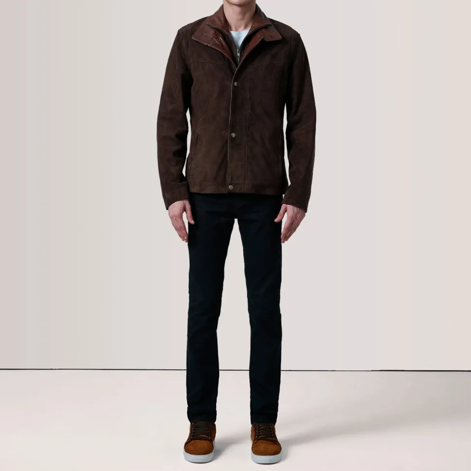 Henrik Brown Suede Cafe Racer Jacket