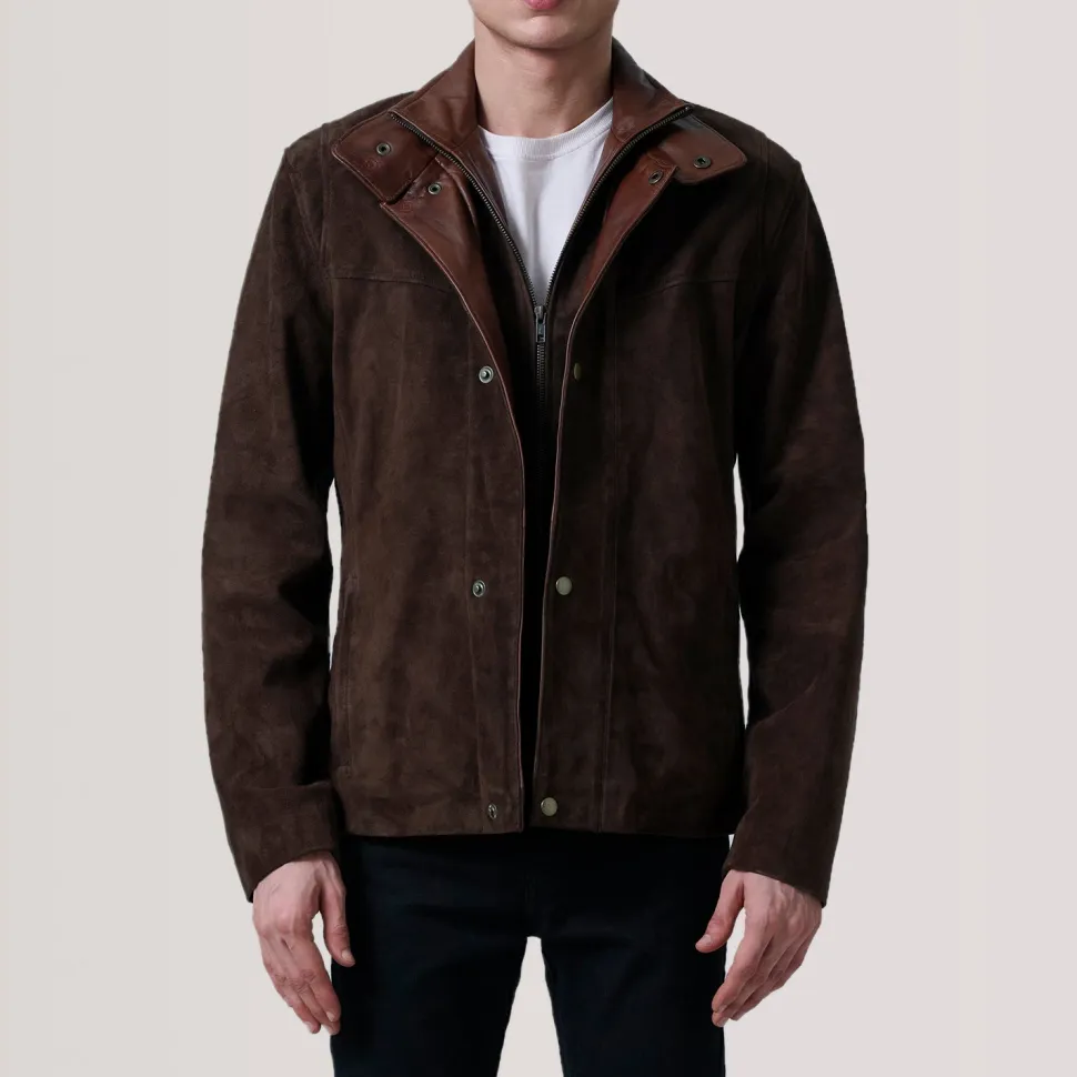 Henrik Brown Suede Cafe Racer Jacket