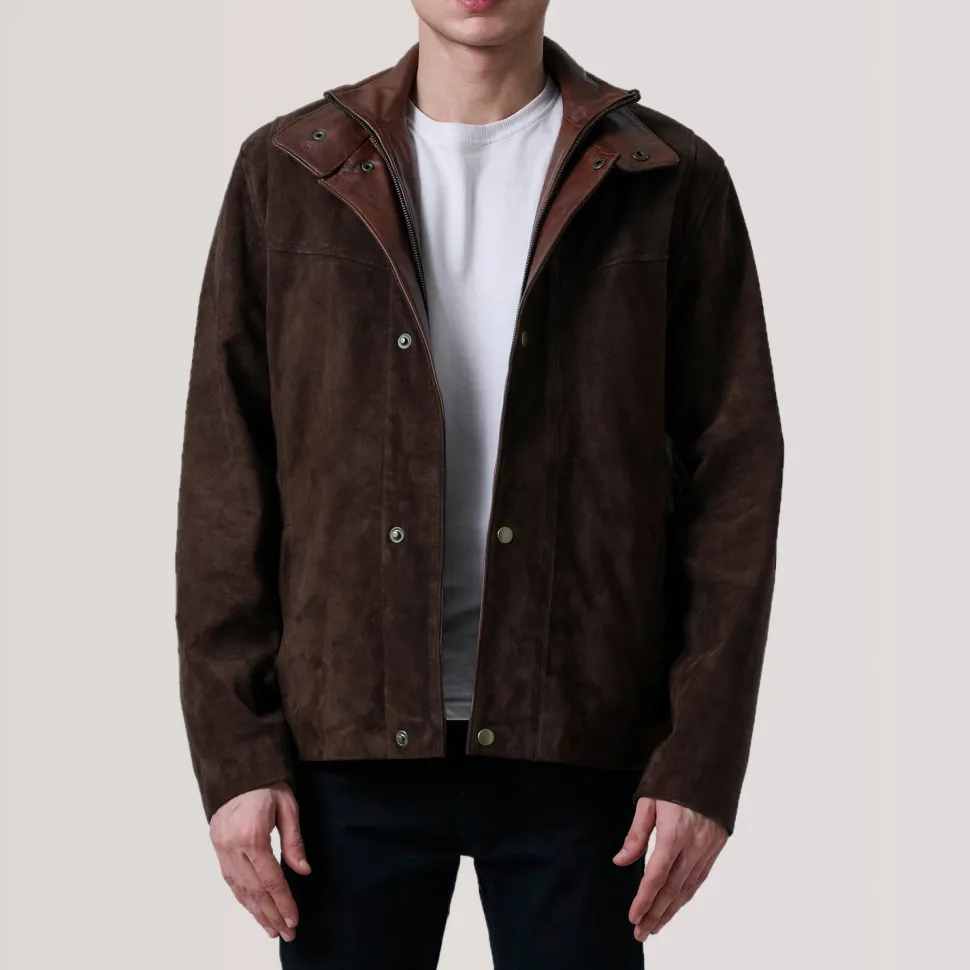 Henrik Brown Suede Cafe Racer Jacket
