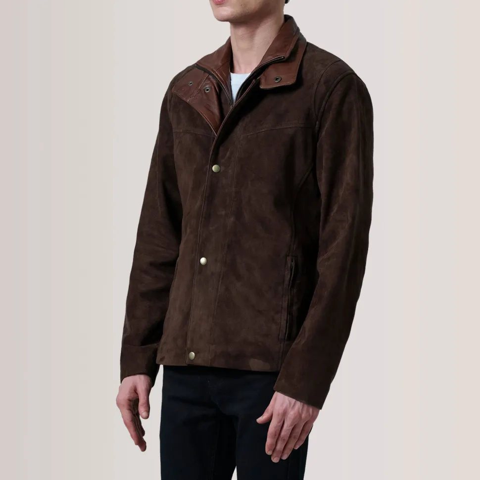 Henrik Brown Suede Cafe Racer Jacket