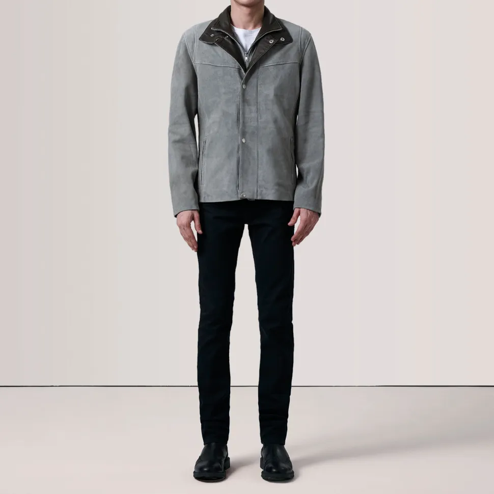 Henrik Grey Suede Cafe Racer Jacket