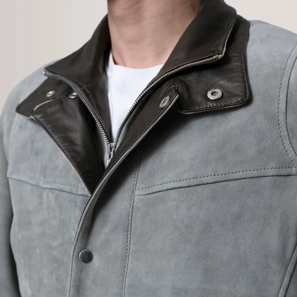 Henrik Grey Suede Cafe Racer Jacket