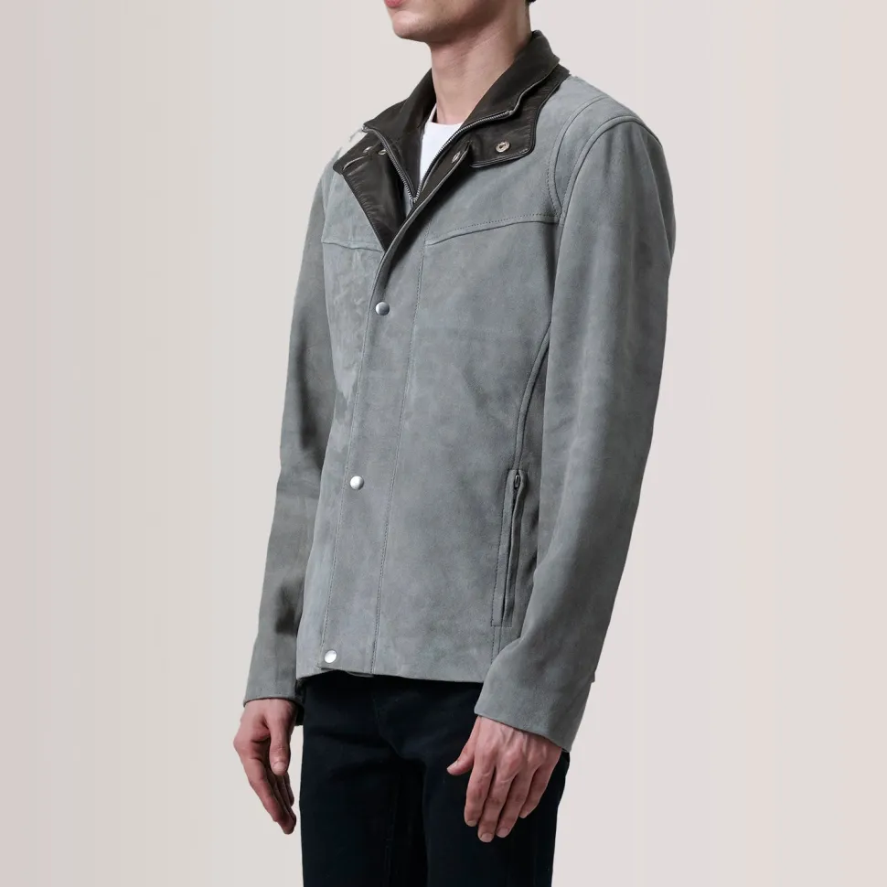 Henrik Grey Suede Cafe Racer Jacket