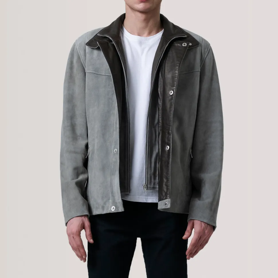 Henrik Grey Suede Cafe Racer Jacket