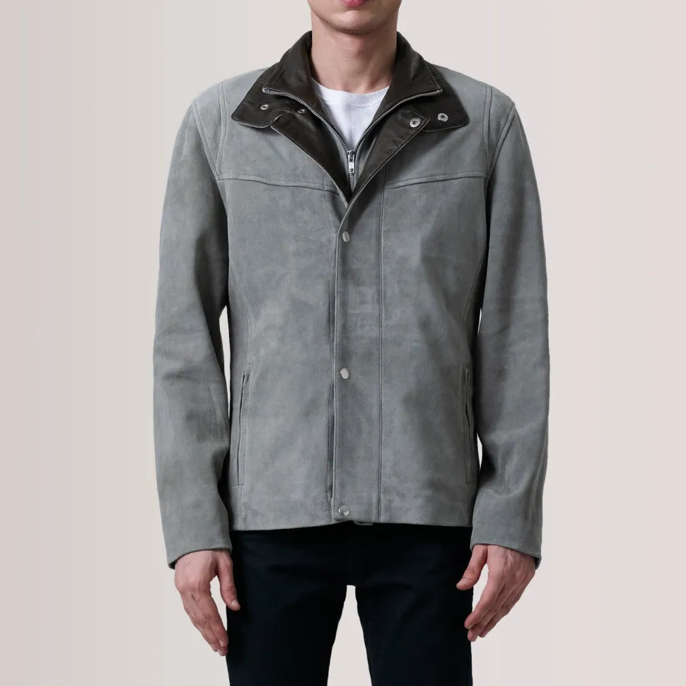 Henrik Grey Suede Cafe Racer Jacket
