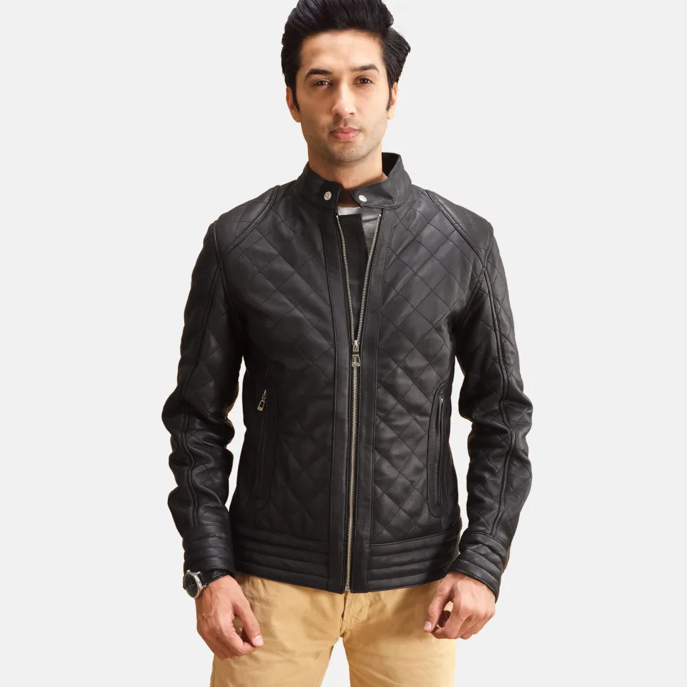 Henry Quilted Black Leather Jacket