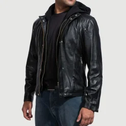 Highschool Black Hooded Leather Jacket