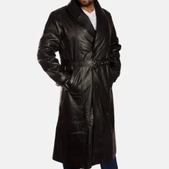 Hooligan Black Leather Trench Coat