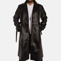 Hooligan Black Leather Trench Coat