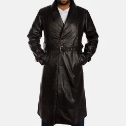 Hooligan Black Leather Trench Coat
