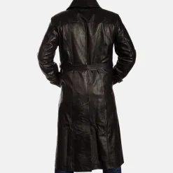 Hooligan Black Leather Trench Coat