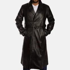 Hooligan Black Leather Trench Coat