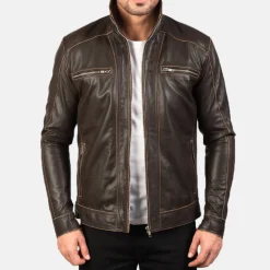 Hudson Brown Leather Biker Jacket