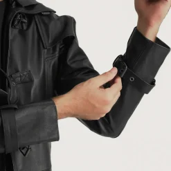 Huntsman Black Hooded Leather Trench Coat