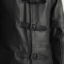 Huntsman Black Hooded Leather Trench Coat