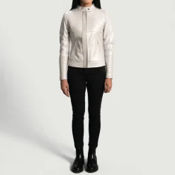 Ice Maiden Silver Quilted Leather Biker Jacket