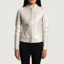 Ice Maiden Silver Quilted Leather Biker Jacket