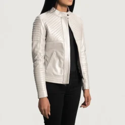 Ice Maiden Silver Quilted Leather Biker Jacket