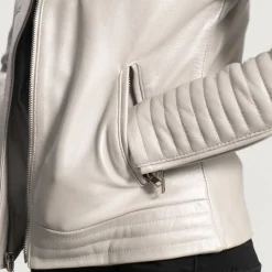 Ice Maiden Silver Quilted Leather Biker Jacket
