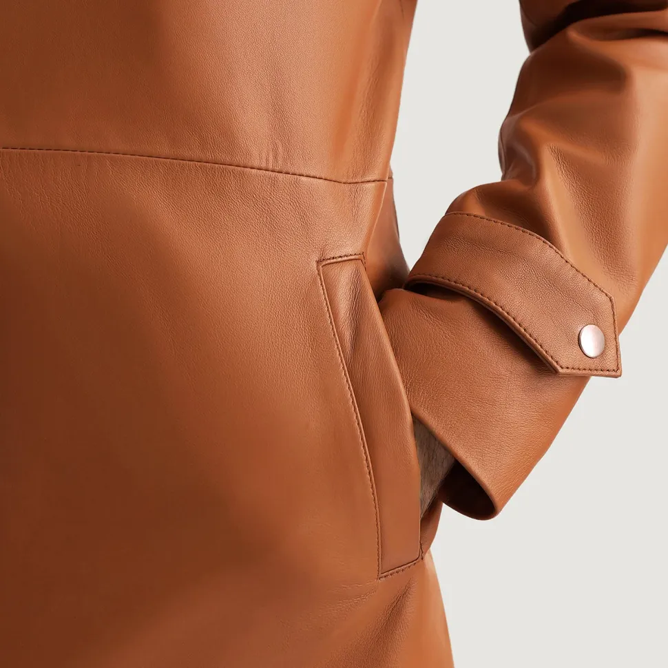 Infinity Tan Brown Leather Coat