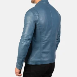 Ionic Blue Leather Biker Jacket