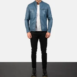 Ionic Blue Leather Biker Jacket