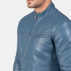 Ionic Blue Leather Biker Jacket
