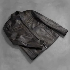 Ionic Distressed Brown Leather Biker Jacket