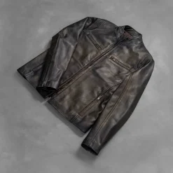 Ionic Distressed Brown Leather Biker Jacket