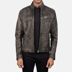 Ionic Distressed Brown Leather Biker Jacket