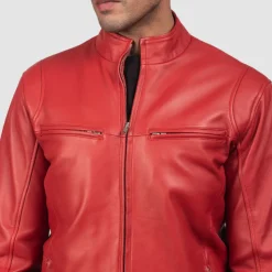 Ionic Red Leather Biker Jacket